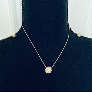 Gold Round Dome Rhinestone Ball Fashion Necklace & Earring Set